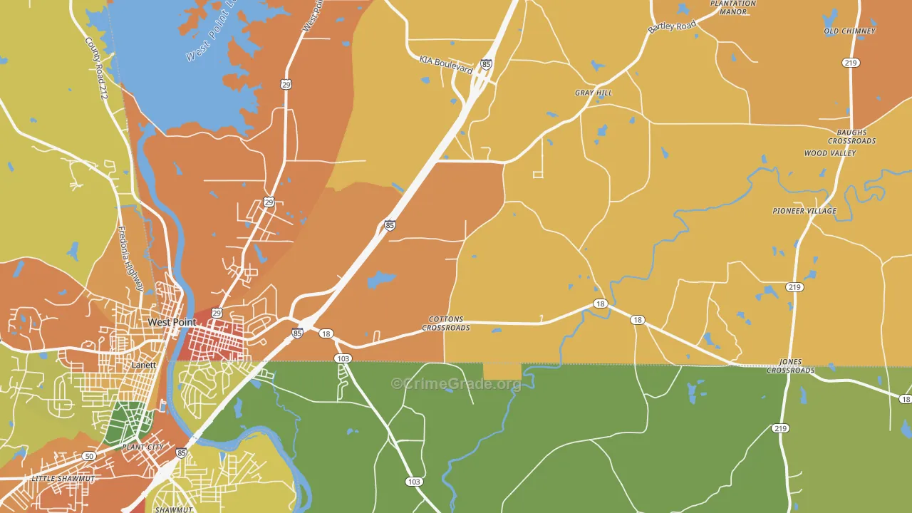 West Point, GA Map of Assault Rates