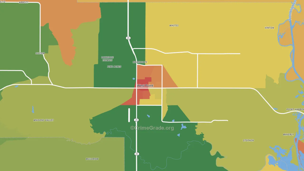 West Point, MS Map of Assault Rates