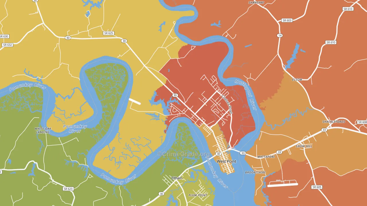 West Point, VA Map of Assault Rates