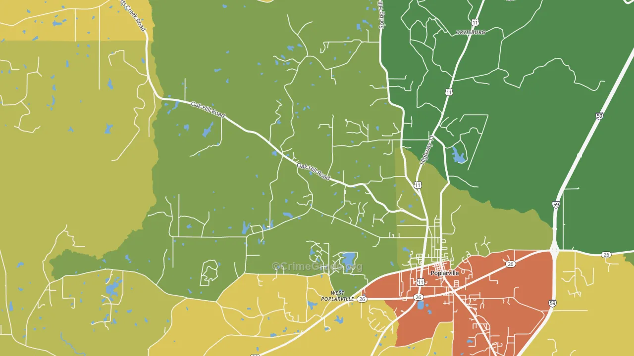West Poplarville, MS Map of Assault Rates