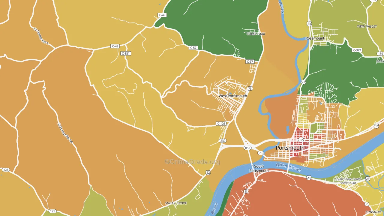 West Portsmouth, OH Map of Assault Rates