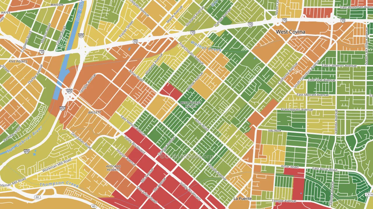West Puente Valley, CA Map of Assault Rates