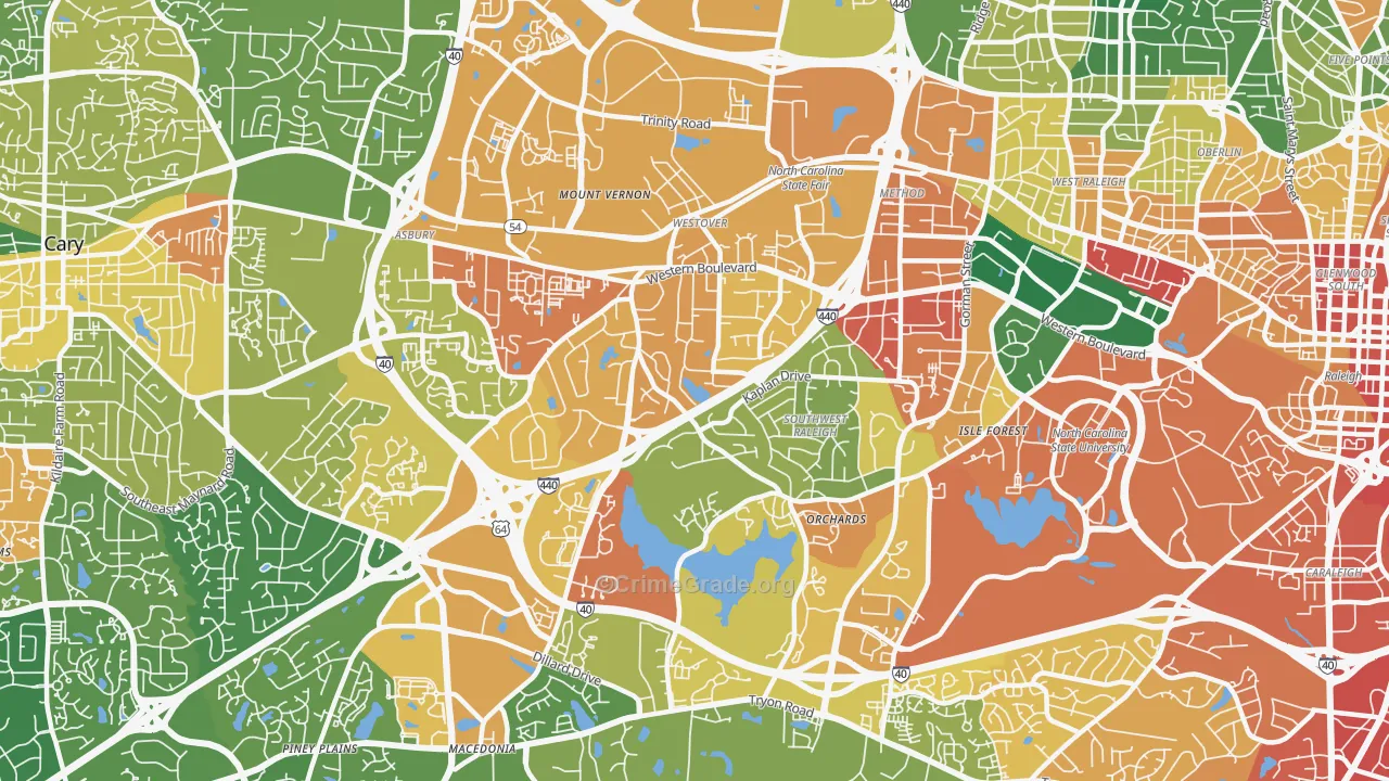 West, Raleigh, NC Map of Assault Rates