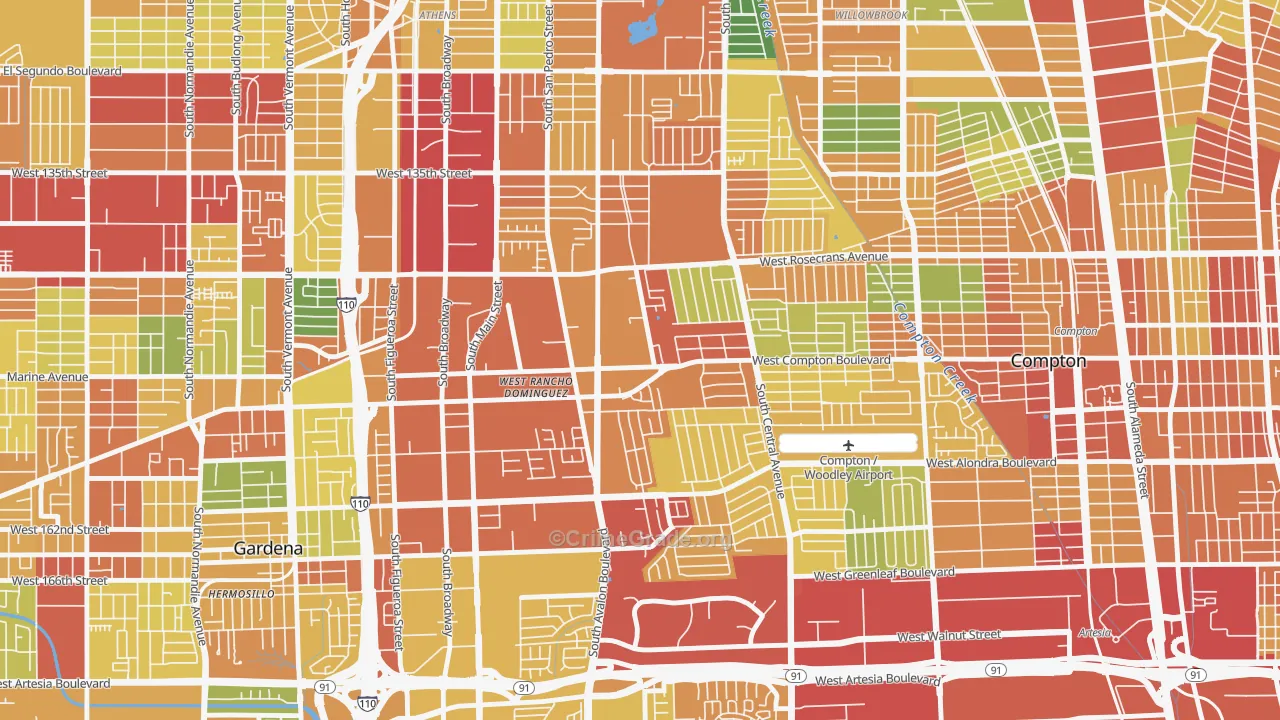 West Rancho Domingues, Compton, CA Map of Assault Rates
