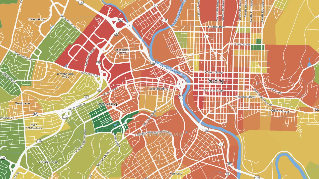 West Reading, PA Map of Assault Rates