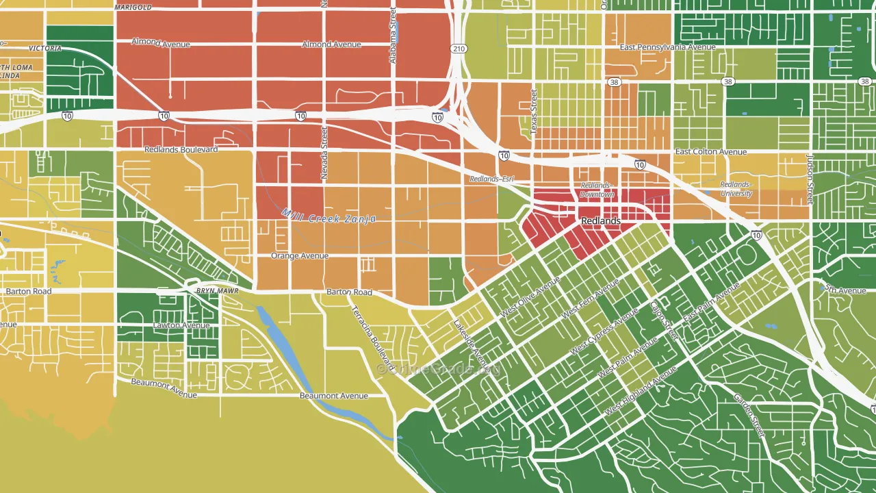 West Redlands, Redlands, CA Map of Assault Rates