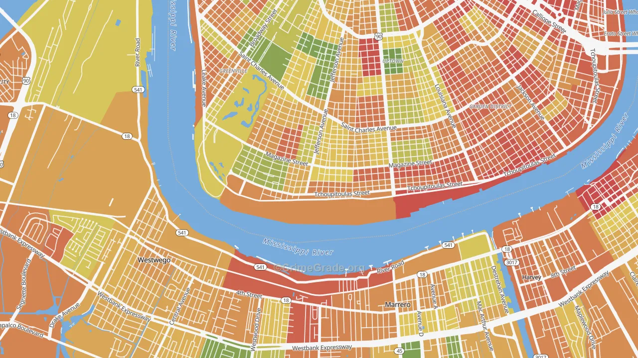West Riverside, New Orleans, LA Map of Assault Rates