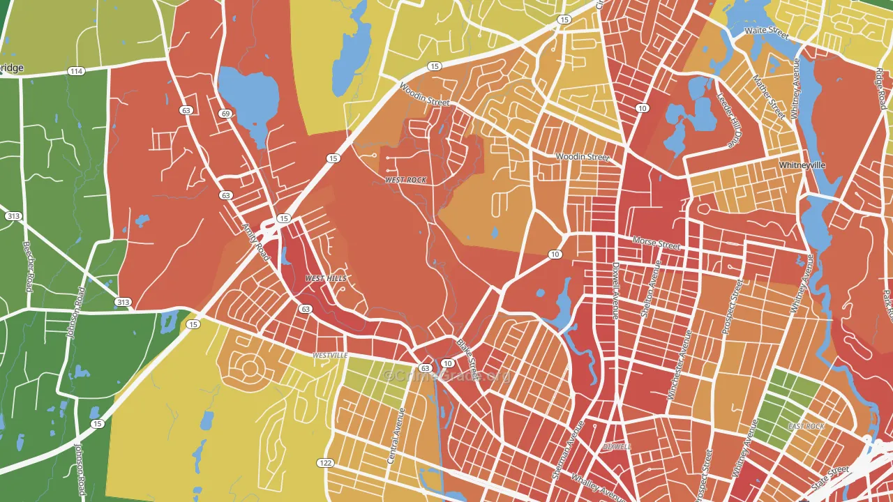West Rock, New Haven, CT Map of Assault Rates
