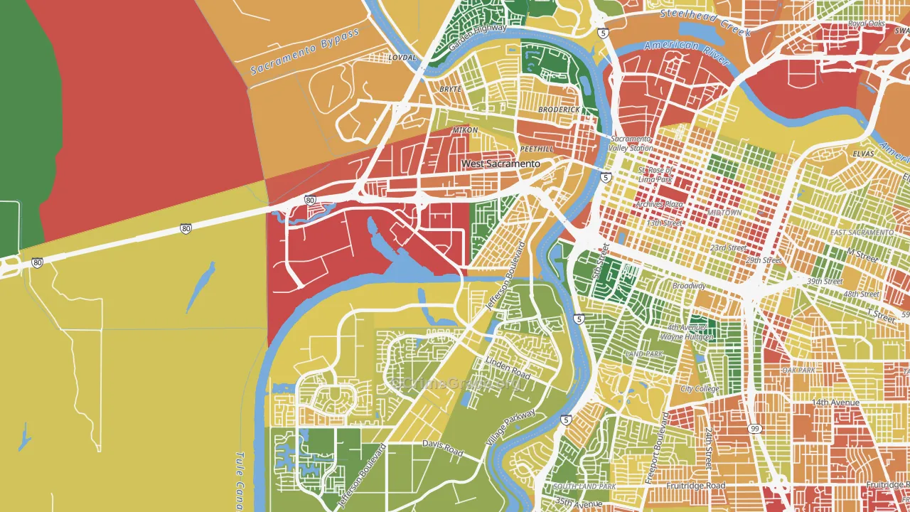 West Sacramento, CA Map of Assault Rates