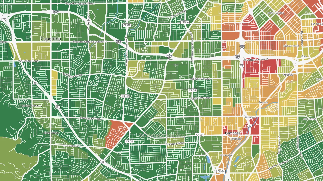 West San Jose, San Jose, CA Map of Assault Rates