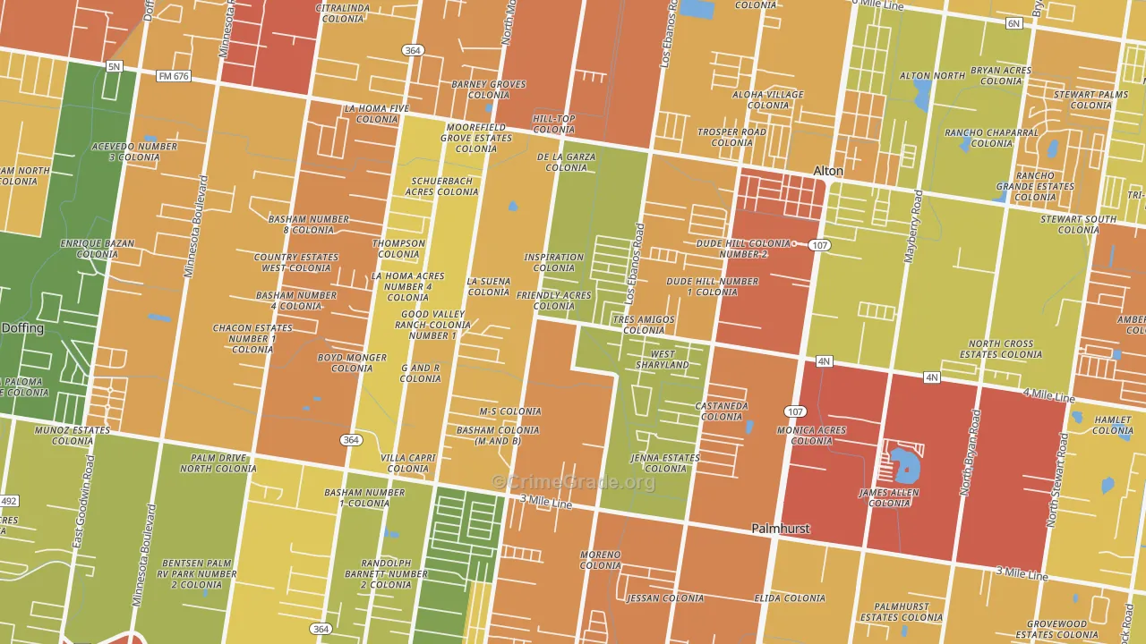 West Sharyland, Mission, TX Map of Assault Rates