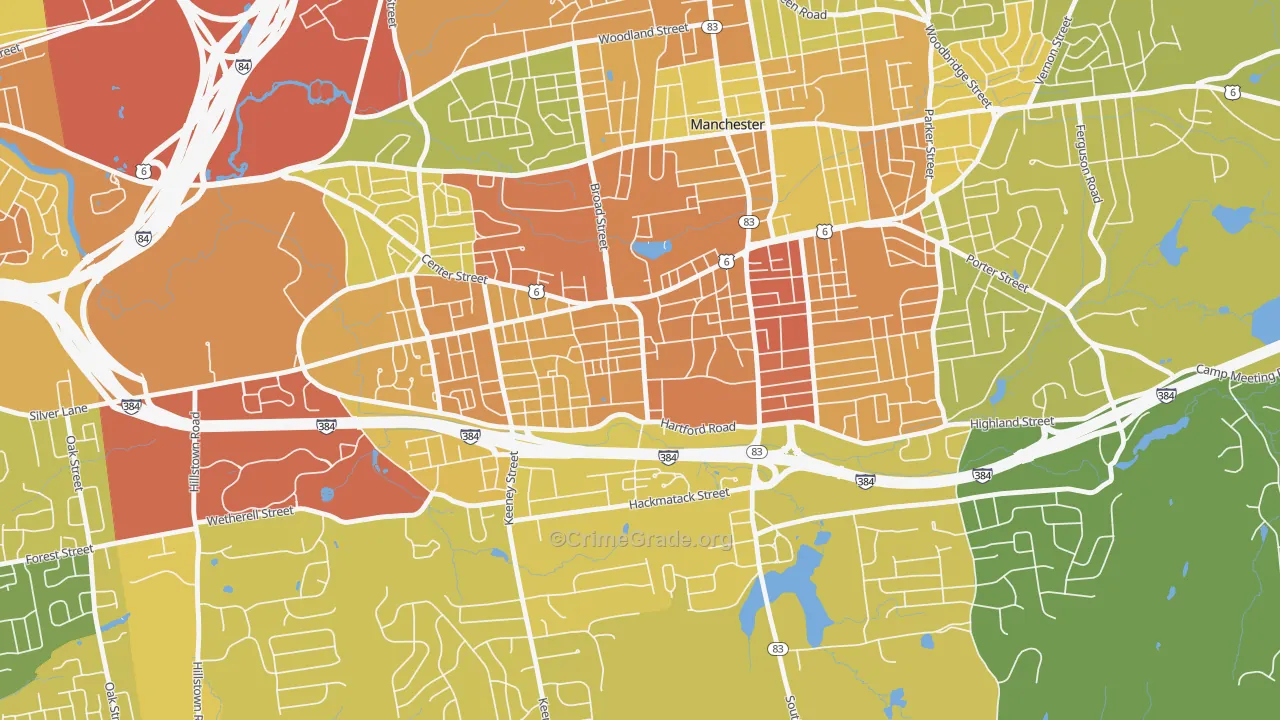 West Side Hartford, Manchester, CT Map of Assault Rates