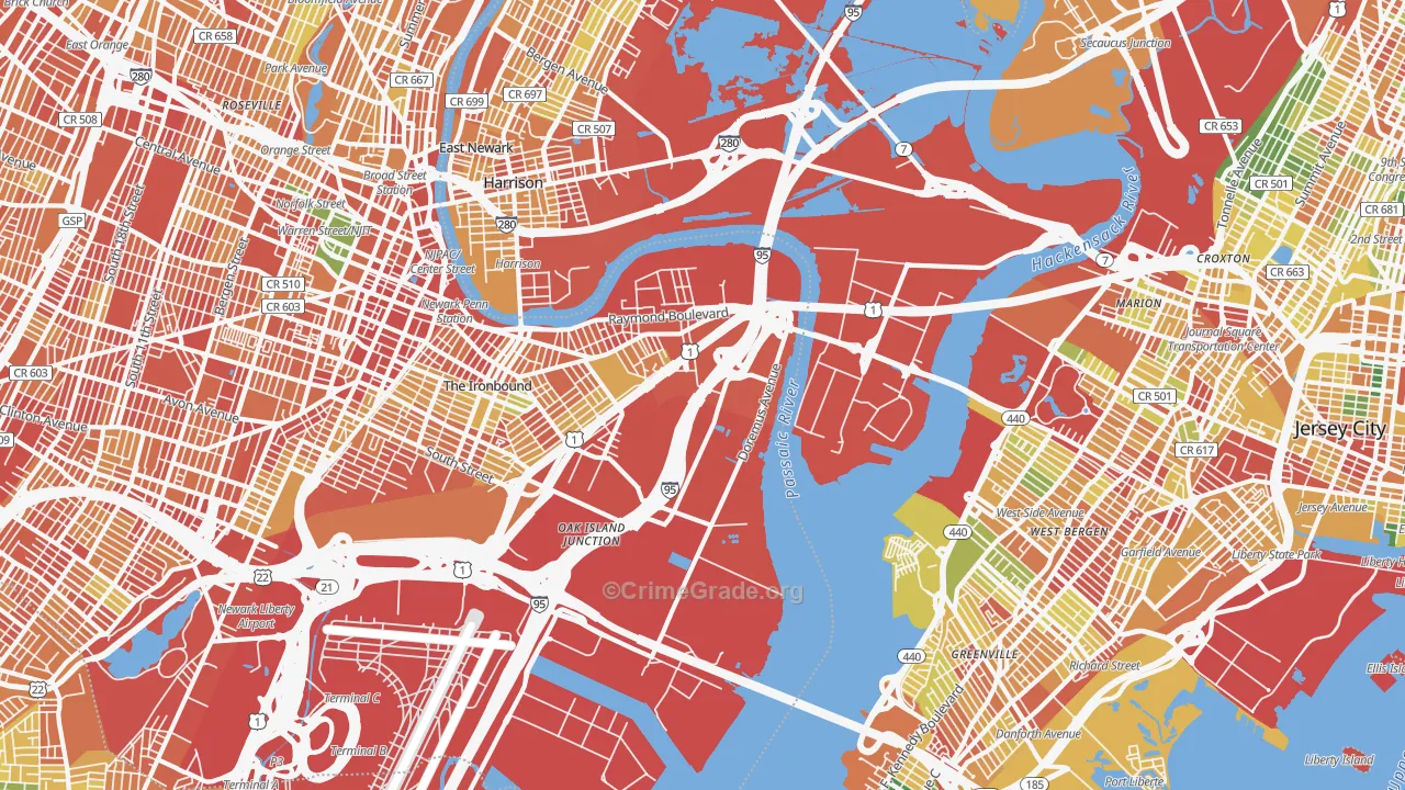 West Side, Newark, NJ Map of Assault Rates
