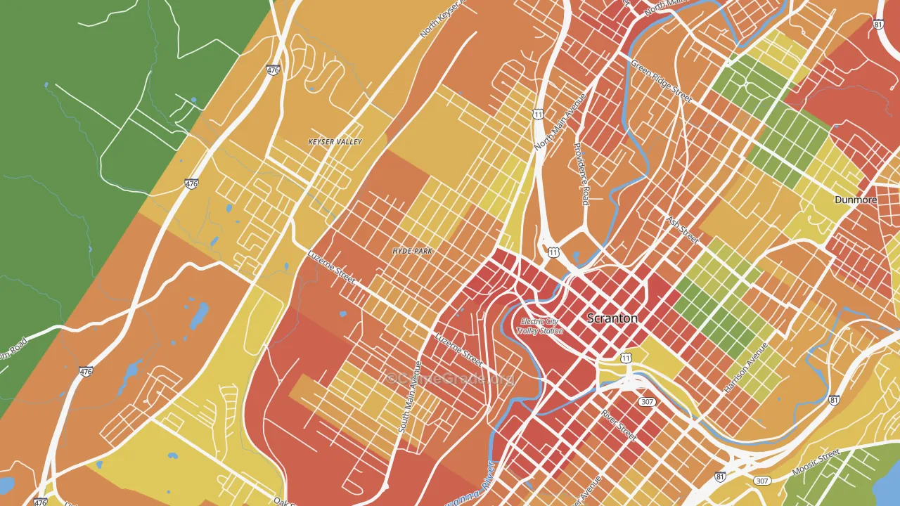 West Side, Scranton, PA Map of Assault Rates