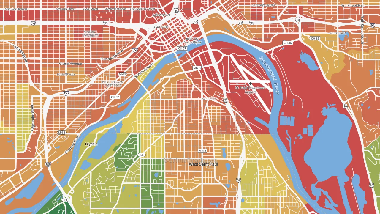 West Side, St. Paul, MN Map of Assault Rates