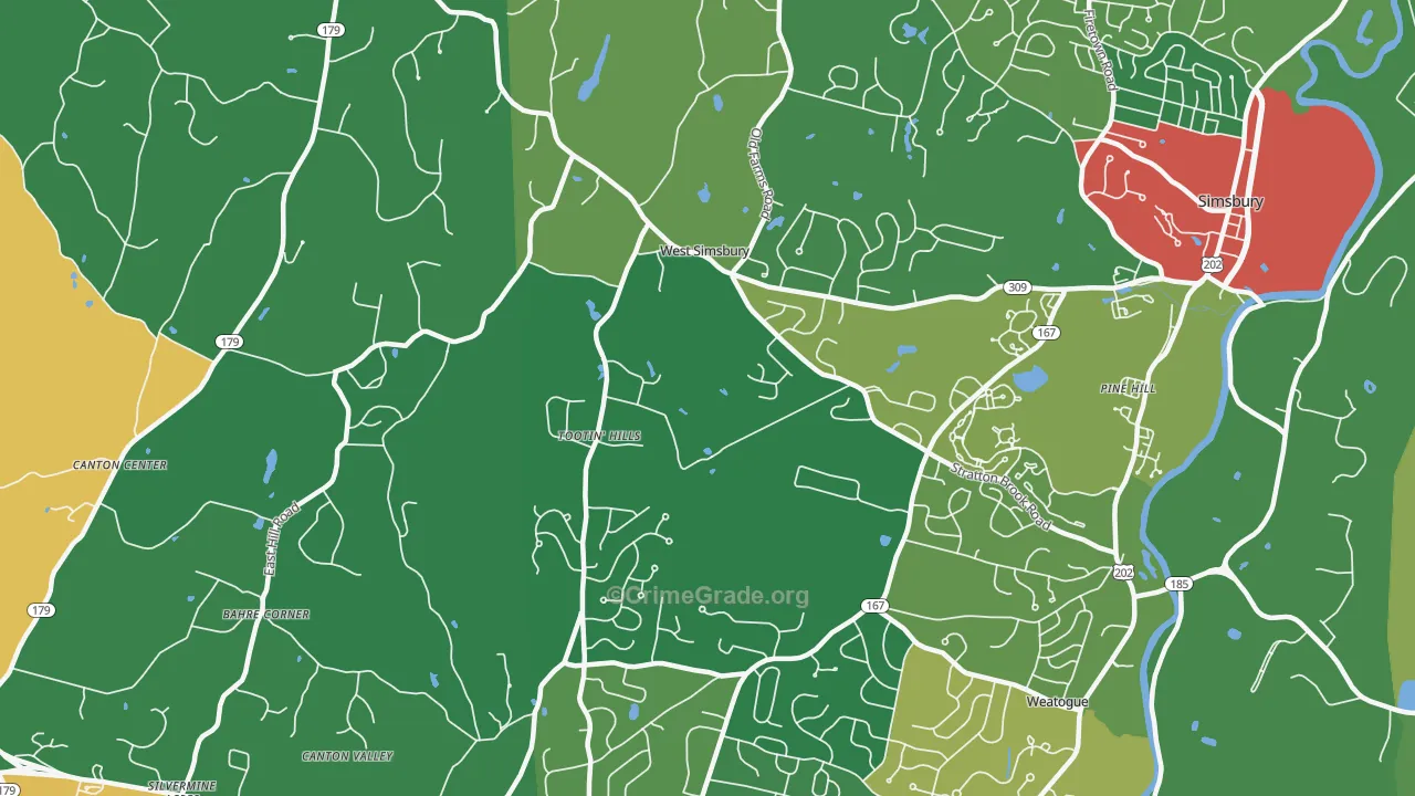 West Simsbury, CT Map of Assault Rates