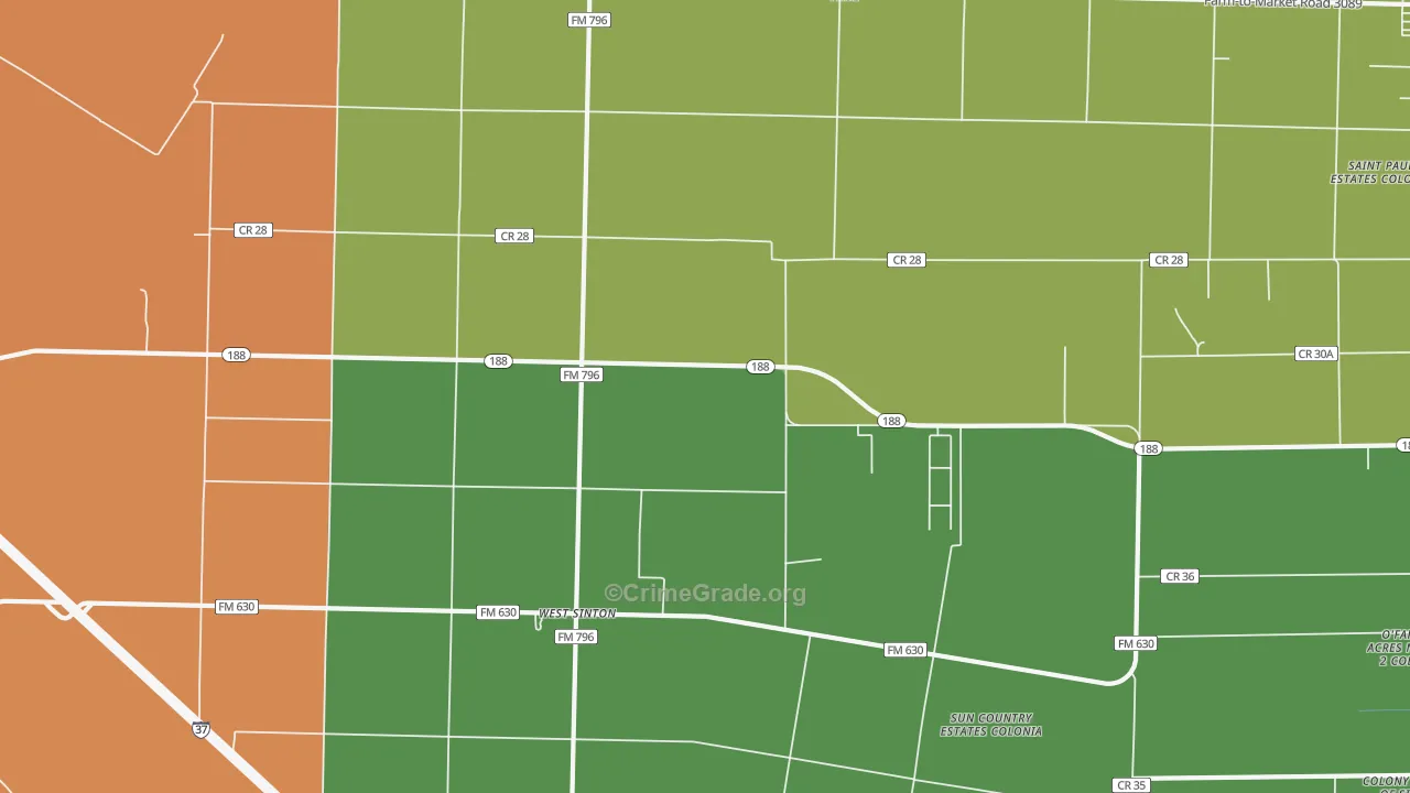 West Sinton, TX Map of Assault Rates