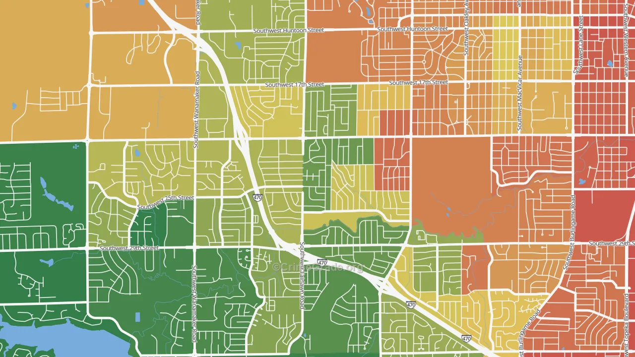 West Southwest 3, Topeka, KS Map of Assault Rates