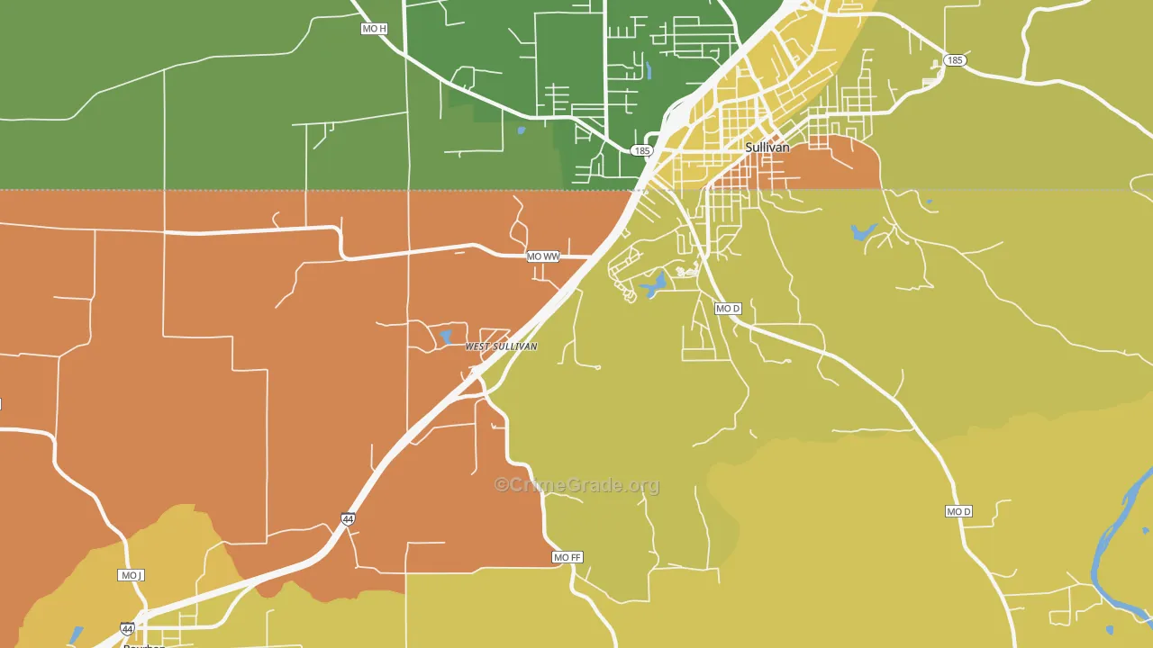 West Sullivan, MO Map of Assault Rates