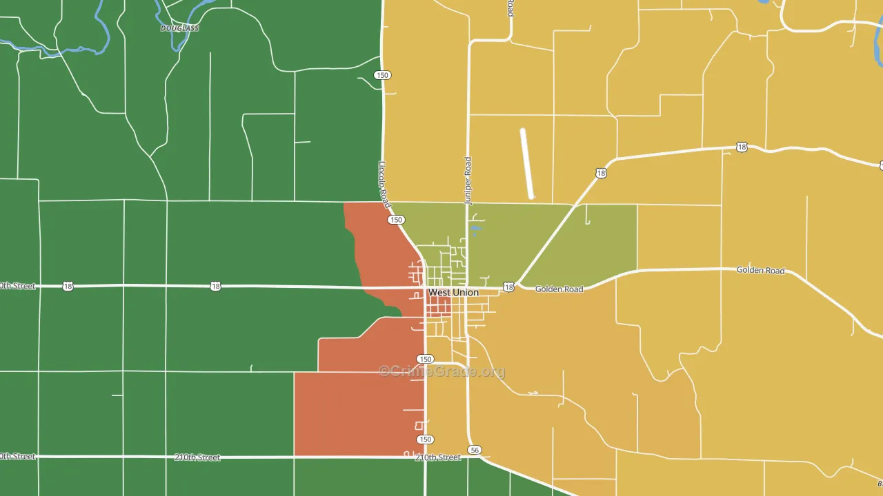West Union, IA Map of Assault Rates