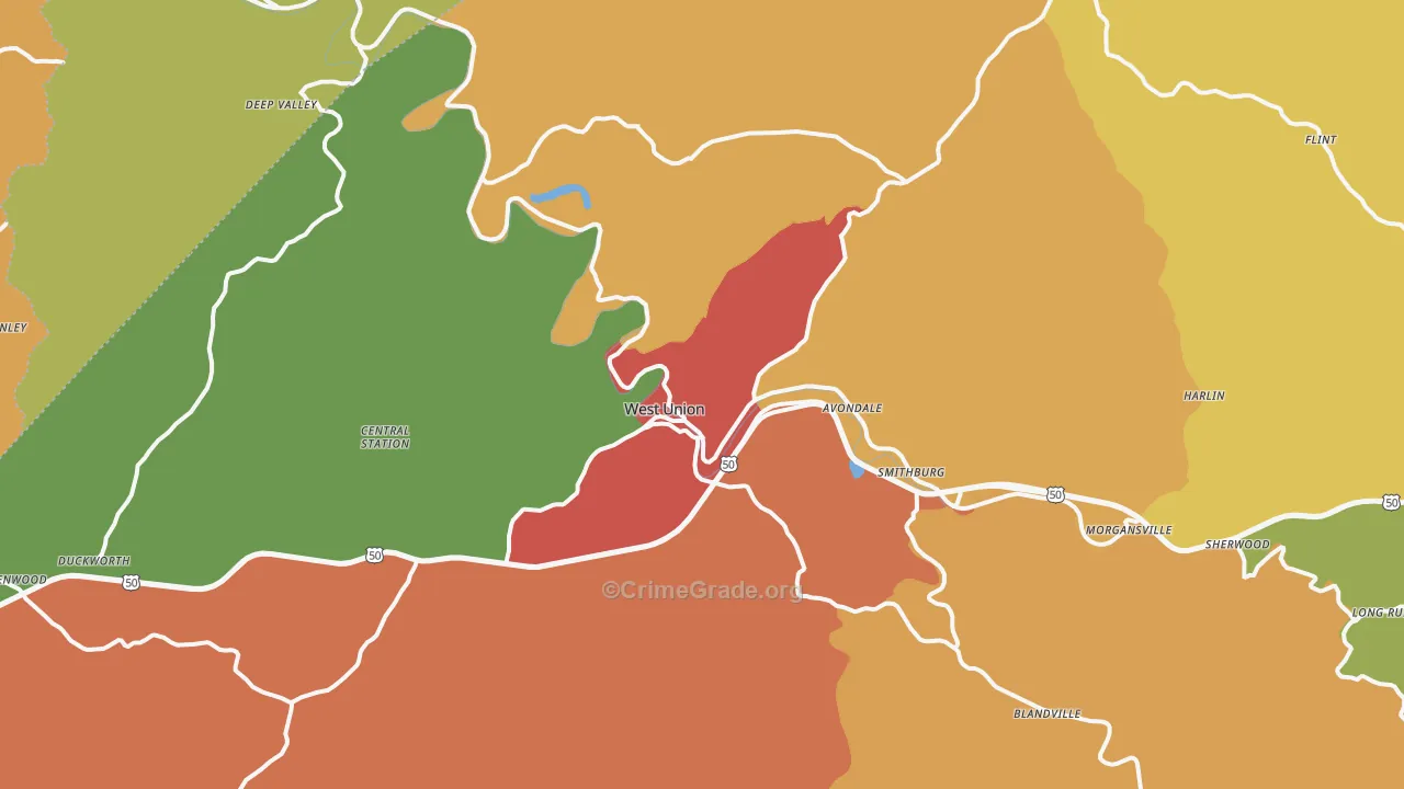 West Union, WV Map of Assault Rates