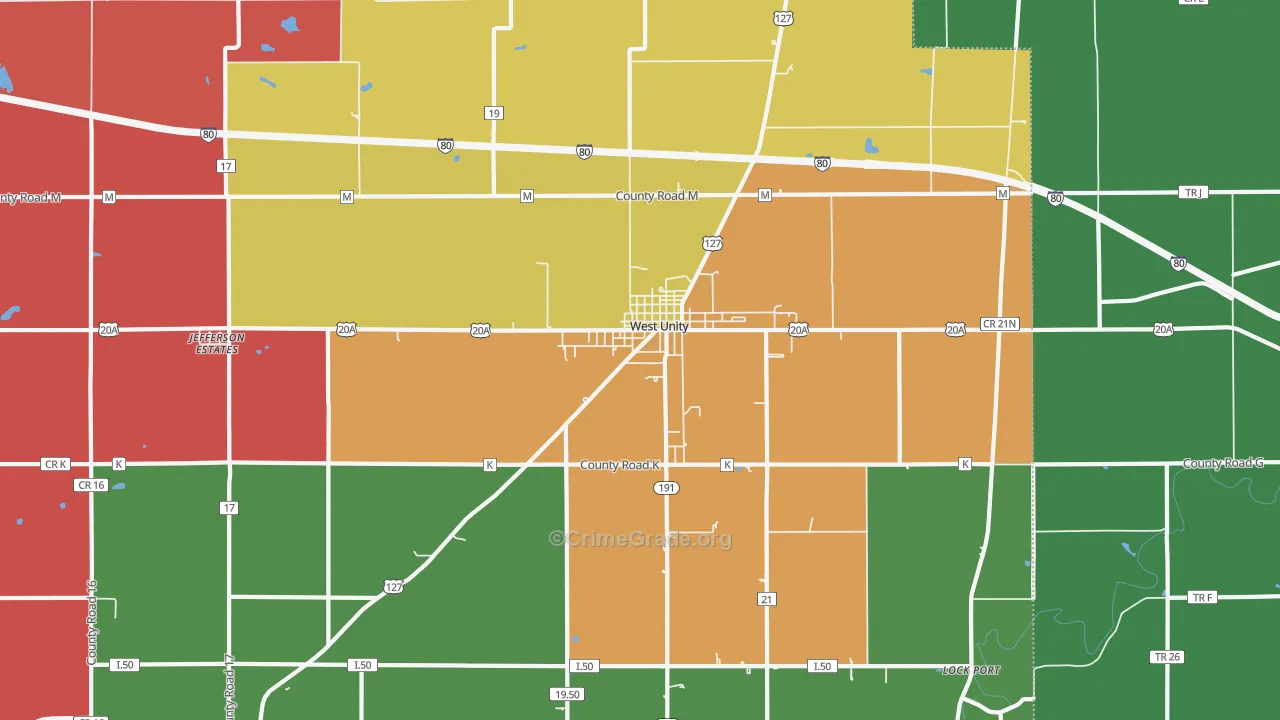 West Unity, OH Map of Assault Rates