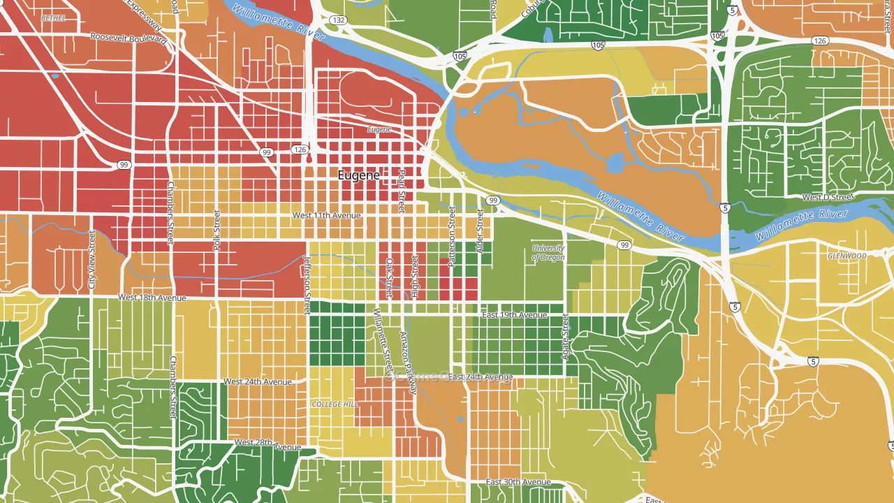 West University, Eugene, OR Map of Assault Rates