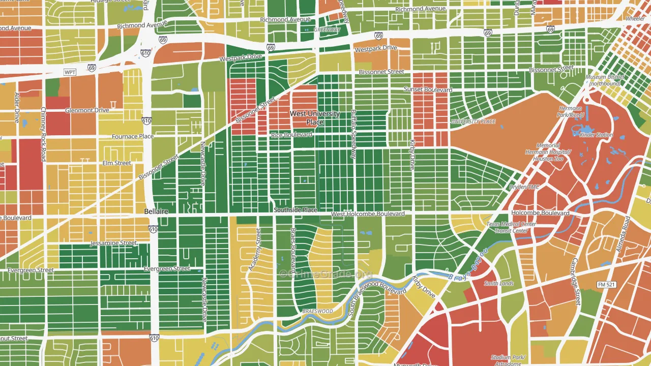 West University, Houston, TX Map of Assault Rates