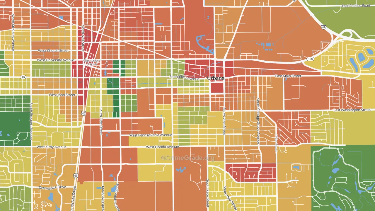 West Urbana, Urbana, IL Map of Assault Rates