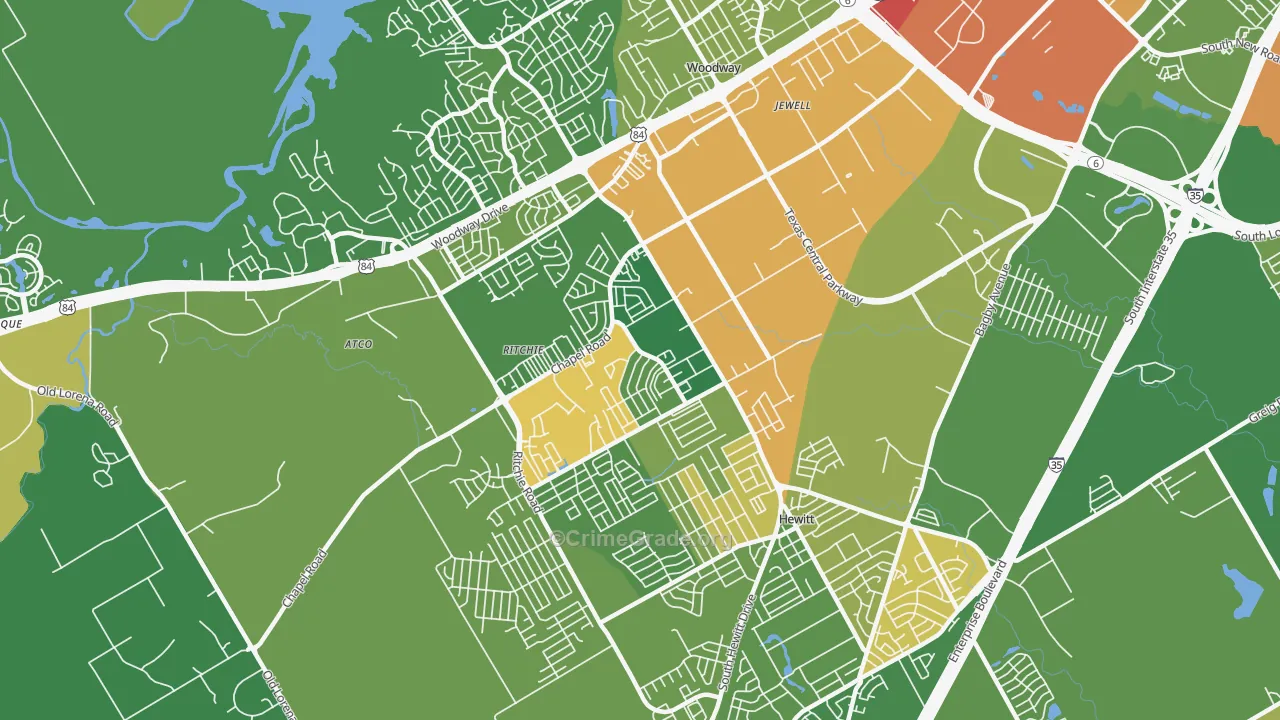 West Waco, Woodway, TX Map of Assault Rates