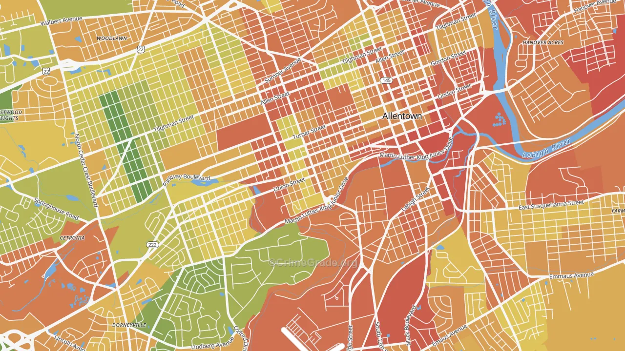 West Walnut, Allentown, PA Map of Assault Rates