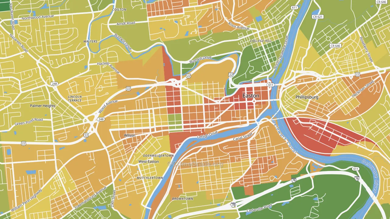 West Ward, Easton, PA Map of Assault Rates
