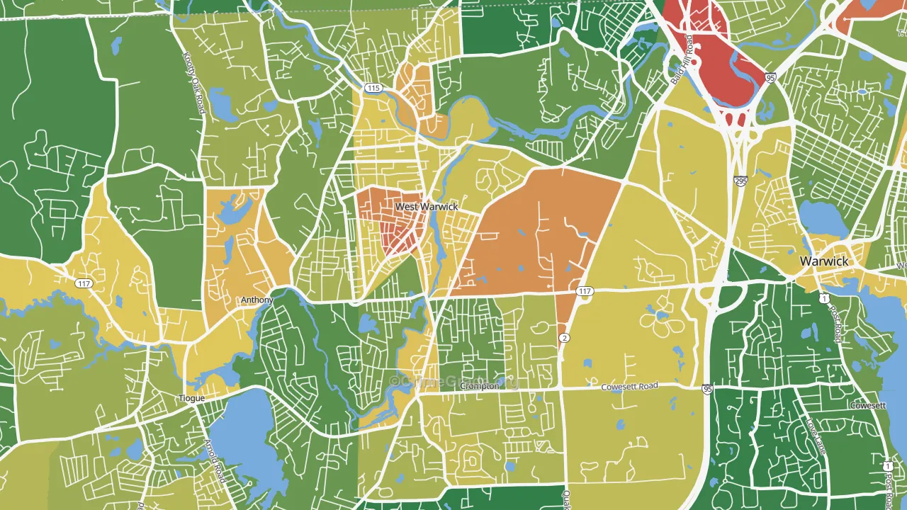 West Warwick, RI Map of Assault Rates