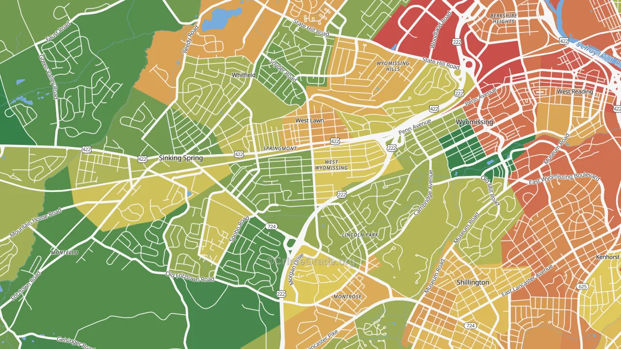 West Wyomissing, PA Map of Assault Rates
