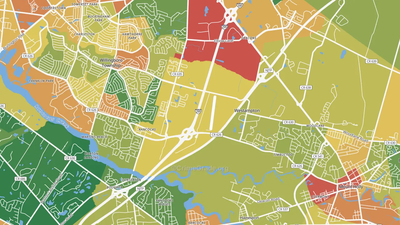 Westampton, NJ Map of Assault Rates