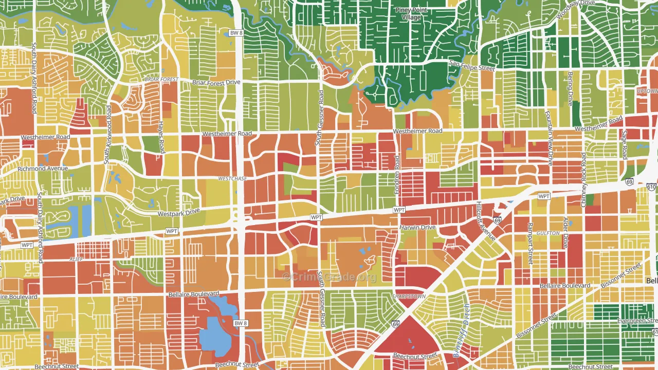 Westchase, Houston, TX Map of Assault Rates