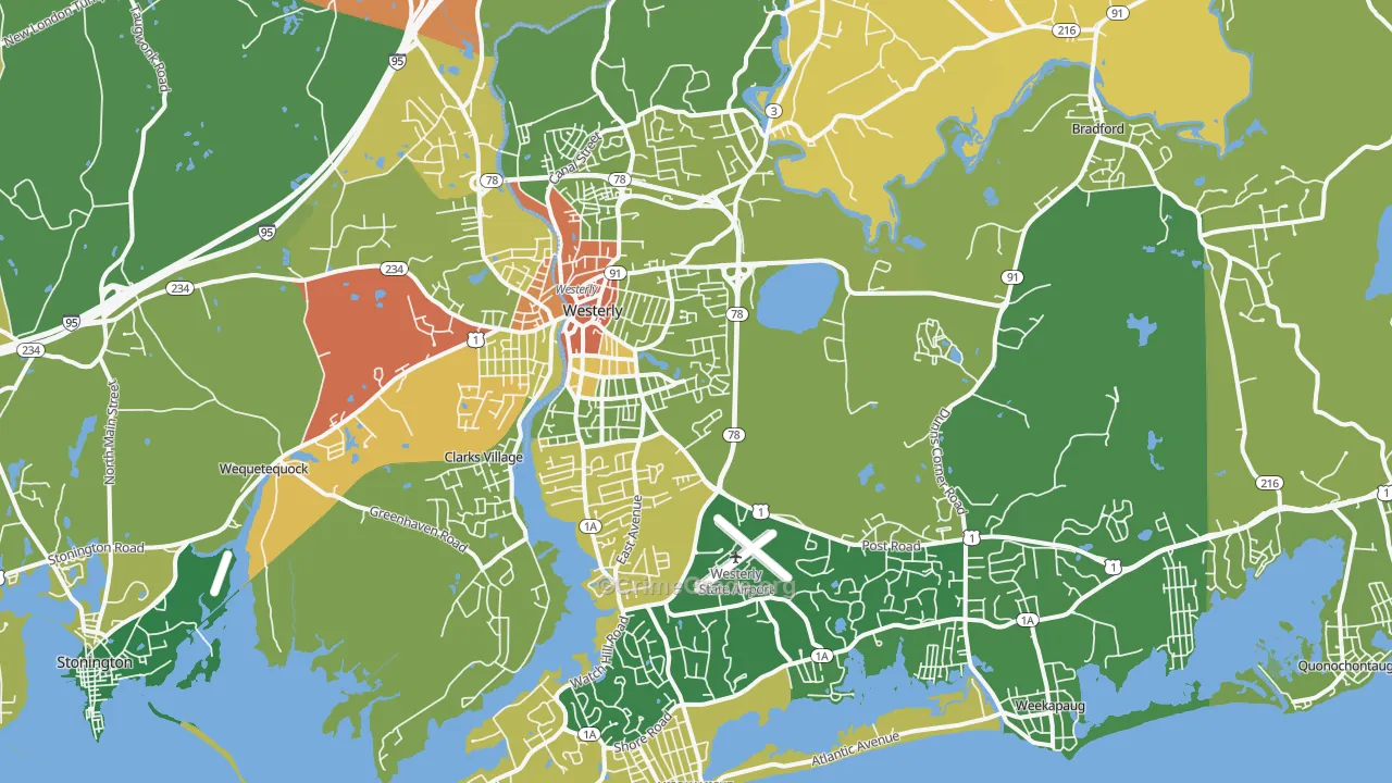 Westerly, RI Map of Assault Rates