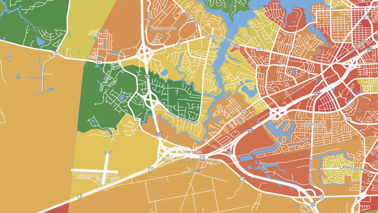 Western Branch South, Chesapeake, VA Map of Assault Rates