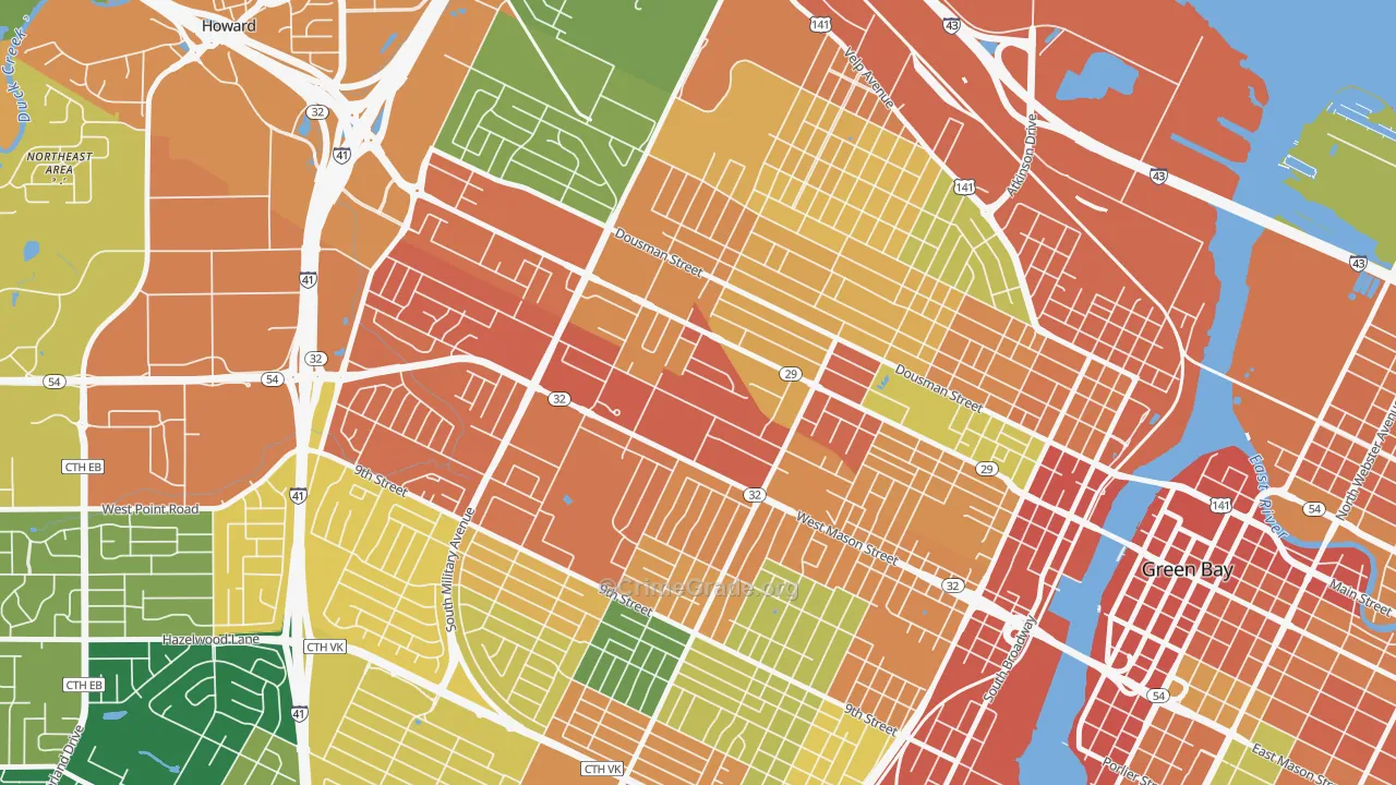 Western Corridor, Green Bay, WI Map of Assault Rates