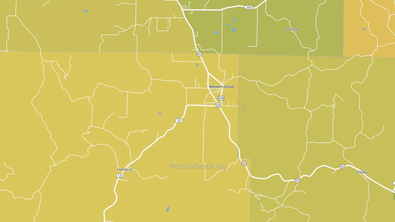 Western Grove, AR Map of Assault Rates