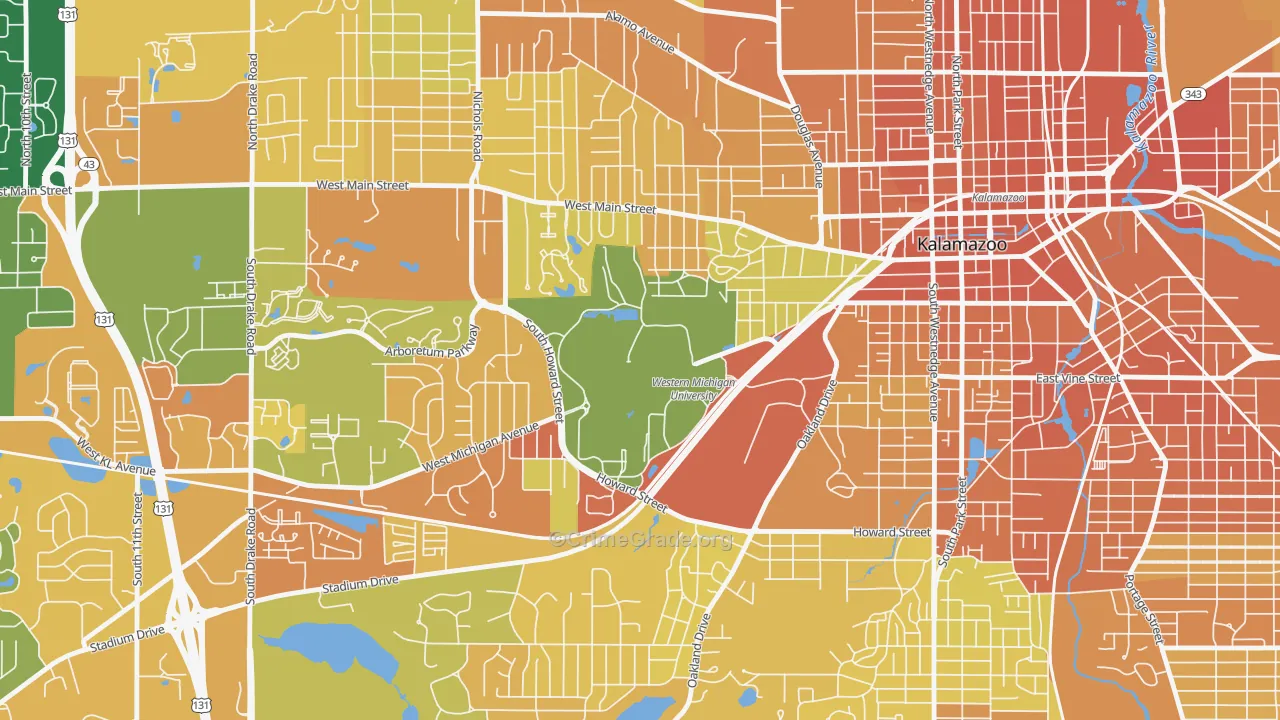 Western Michigan University-KRPH, Kalamazoo, MI Map of Assault Rates