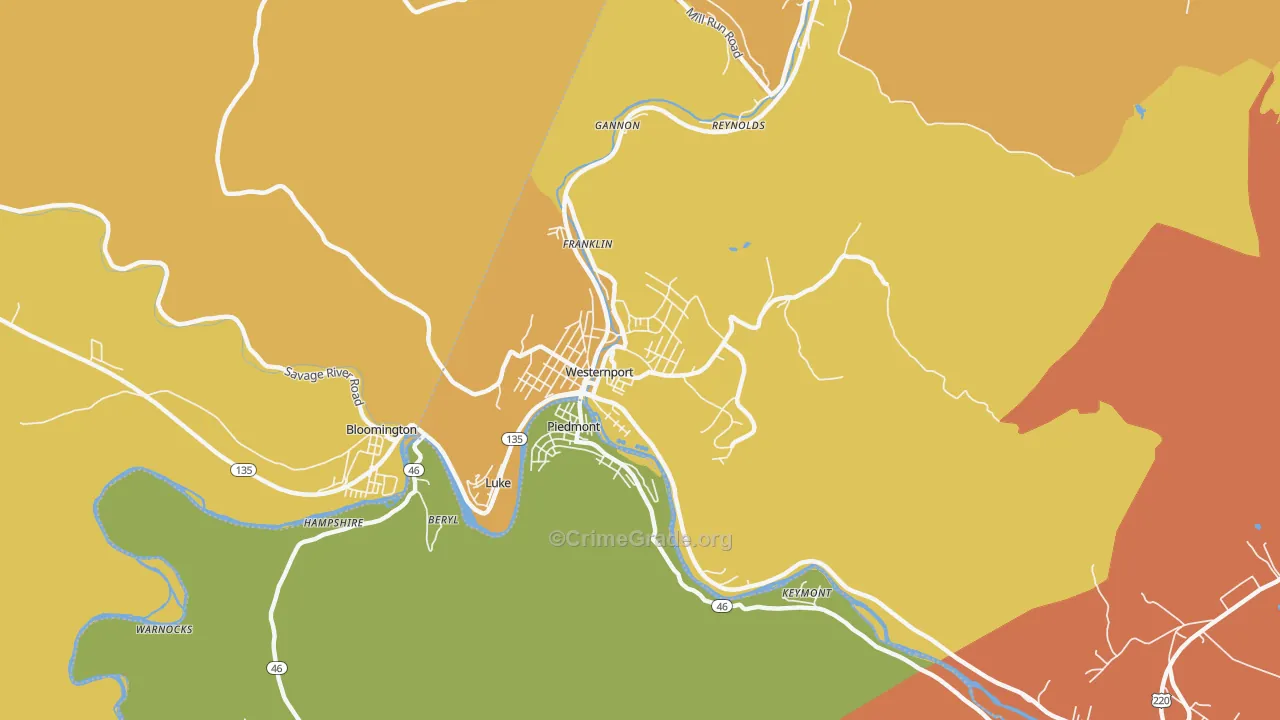 Westernport, MD Map of Assault Rates