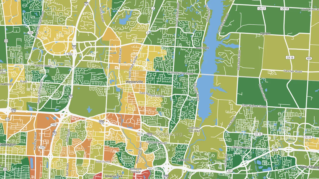 Westerville, OH Map of Assault Rates