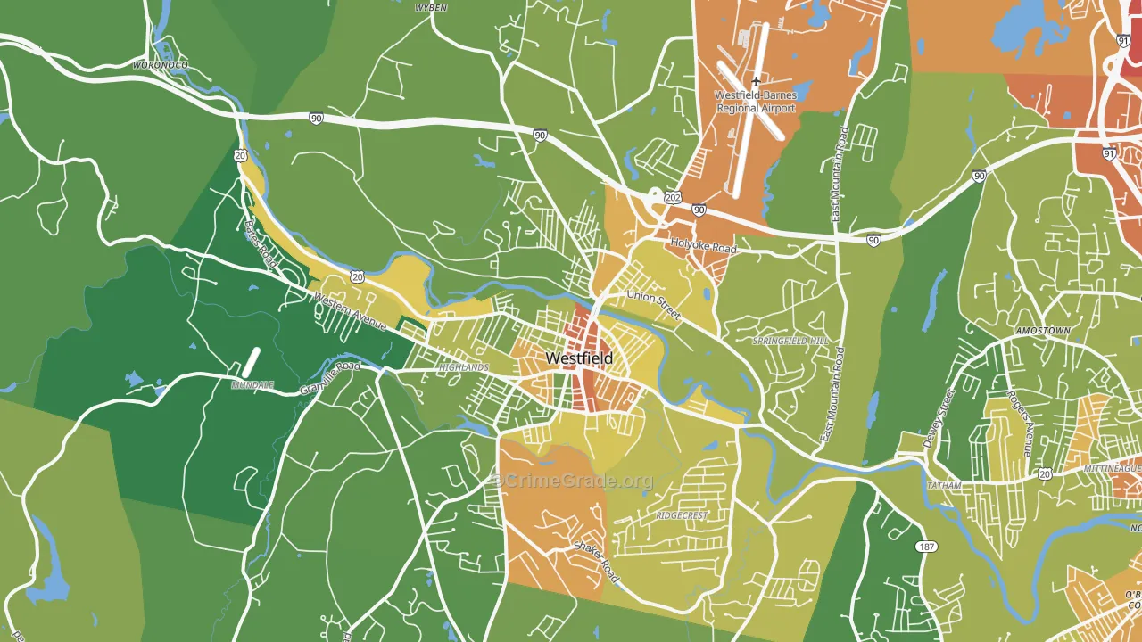 Westfield, MA Map of Assault Rates