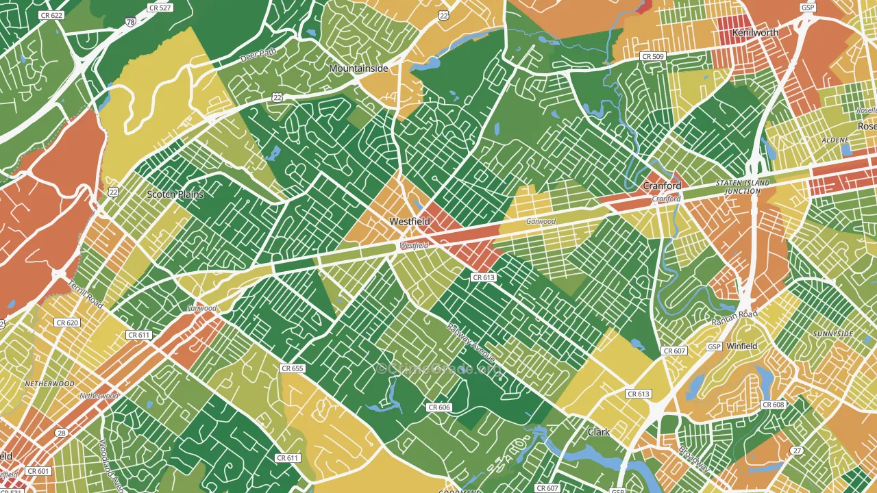 Westfield, NJ Map of Assault Rates