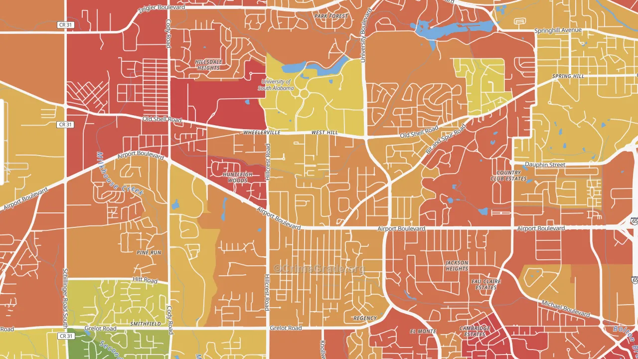 Westhill, Mobile, AL Map of Assault Rates