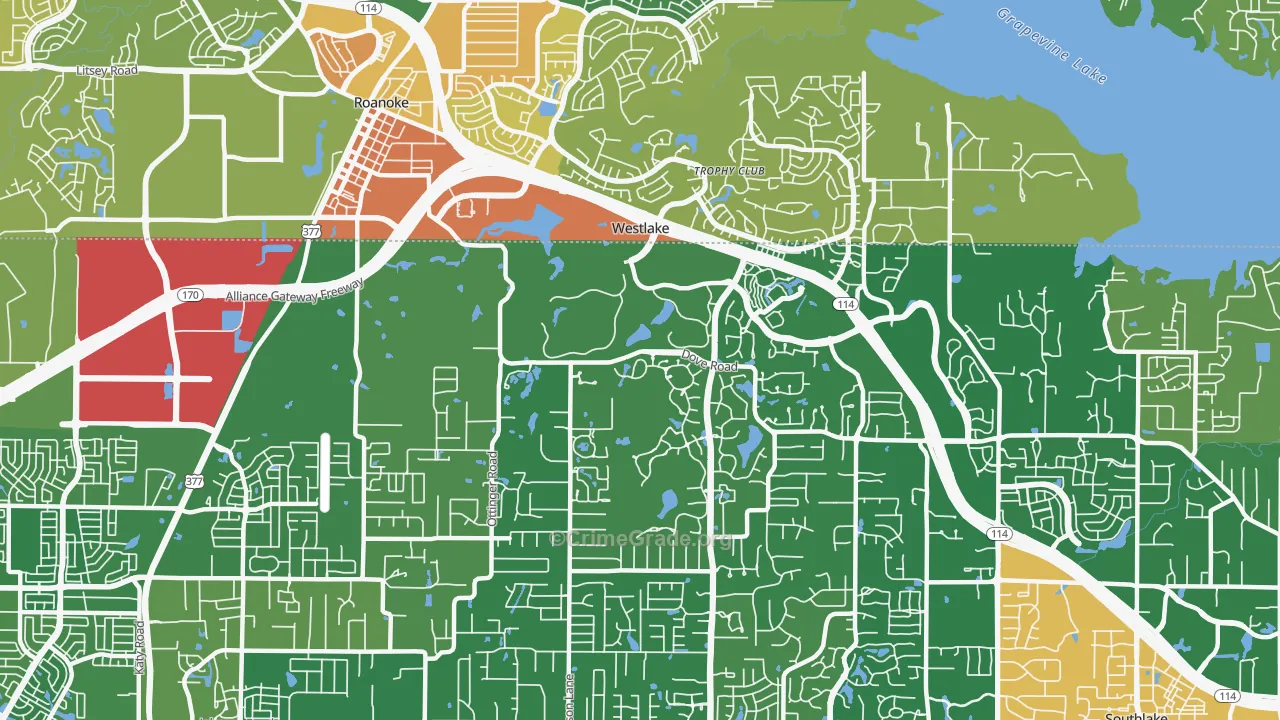 Westlake, TX Map of Assault Rates