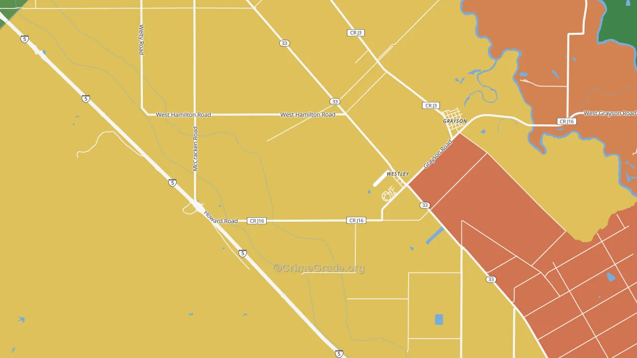 Westley, CA Map of Assault Rates