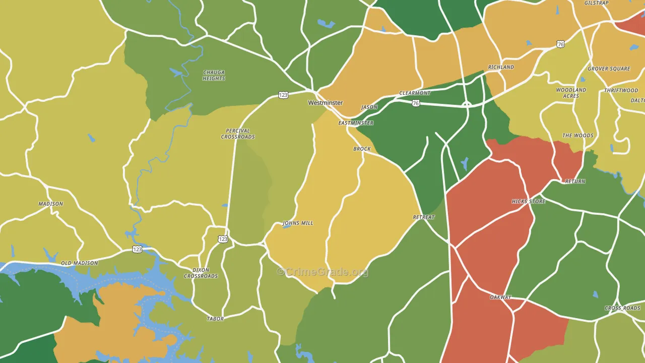 Westminster, SC Map of Assault Rates