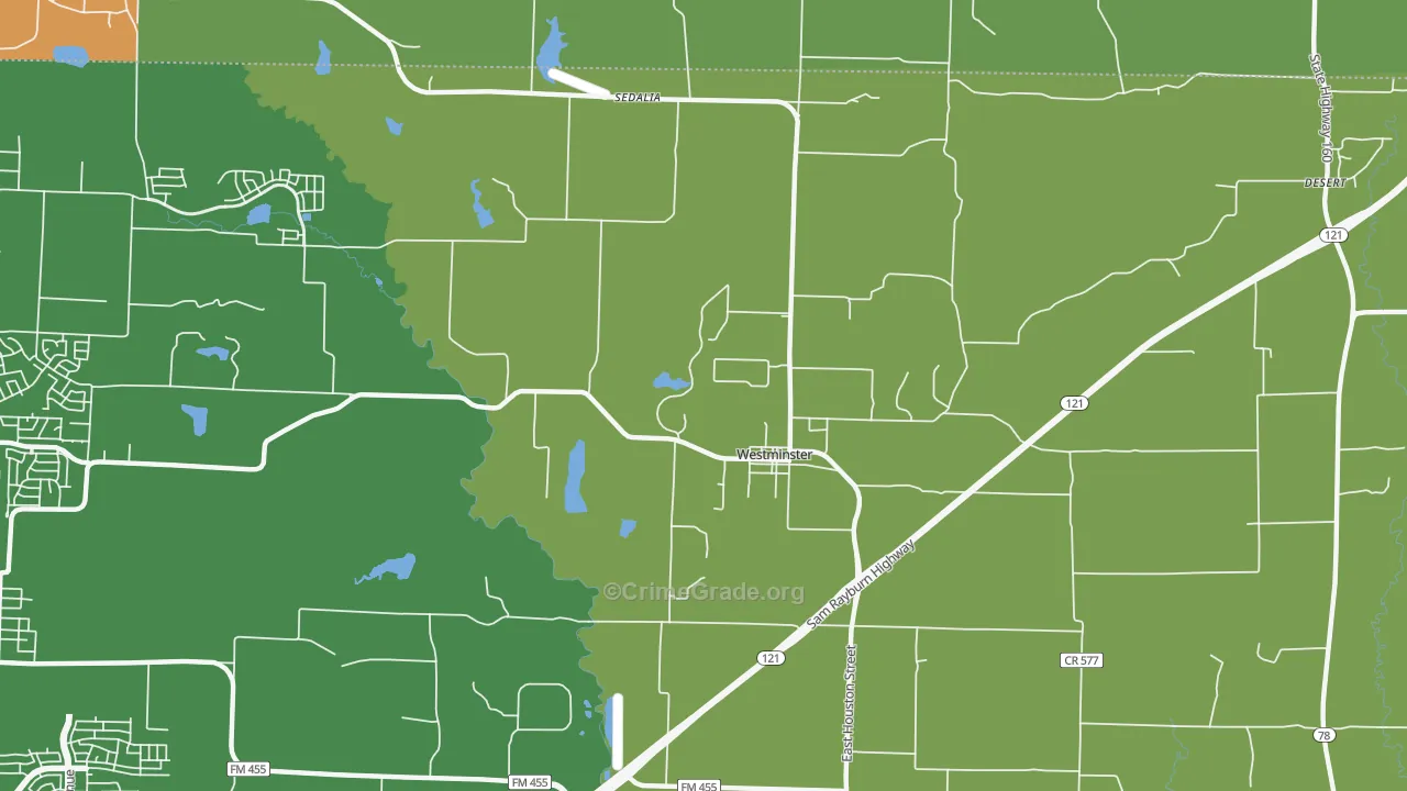 Westminster, TX Map of Assault Rates